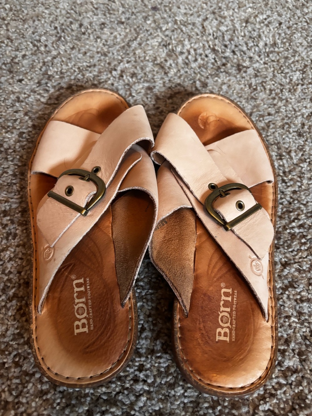 Born Women's Tan Leather Slide Sandals with Buckle